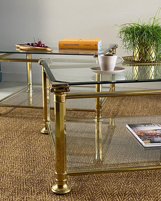 Brass and Glass Tables Hollywood Regency Style