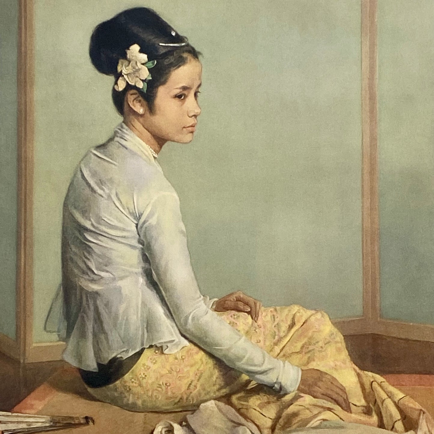 Gerald Kelly 'The Yellow Tamein' Princess Saw Ohn Nyun Large framed lithograph