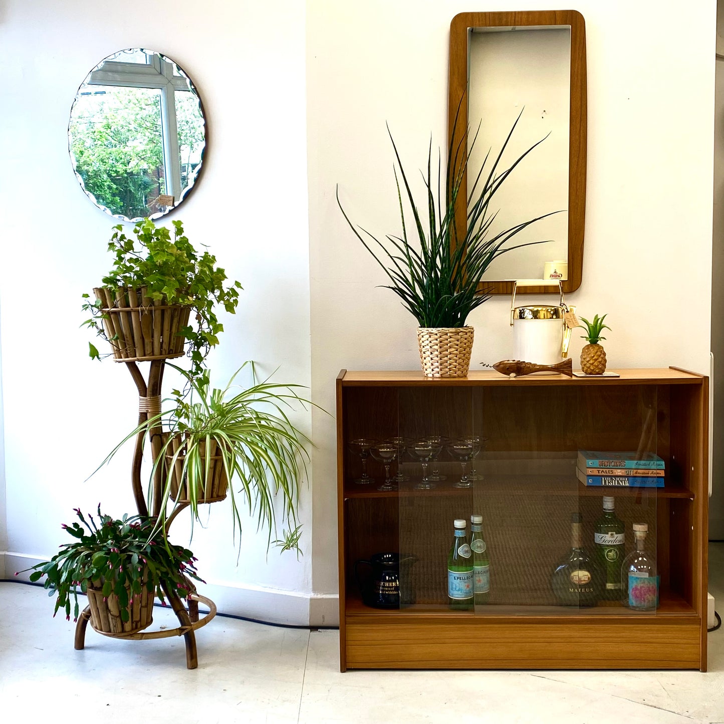 Mid Century Glazed Bookcase Drinks Cabinet